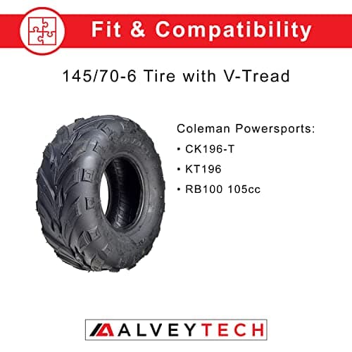 AlveyTech 145/70-6 Front Tire with V-Tread - fits Coleman KT196/CK196-T Go-Kart