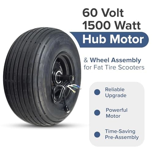 AlveyTech 60V 1500W Hub Motor & 18x9.50-8 Rear Wheel Assembly for Electric Fat Tire Scooters - For MotoTec MT-FatTire 2000