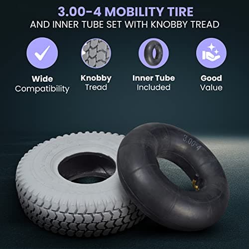 AlveyTech 3.00-4 Mobility Tire and Inner Tube Set - Fits Pride Chairs, Scooters, Wheelbarrow, Hand Trucks, E-Wheel Chairs