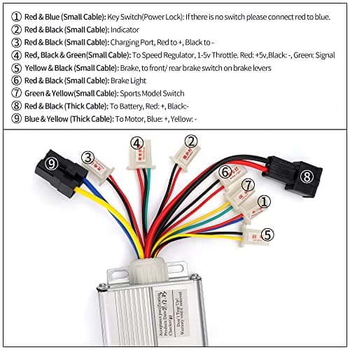 Aftermarket 48v 1000w Controller for Brushed Electric Scooter with Black Connector Terminal